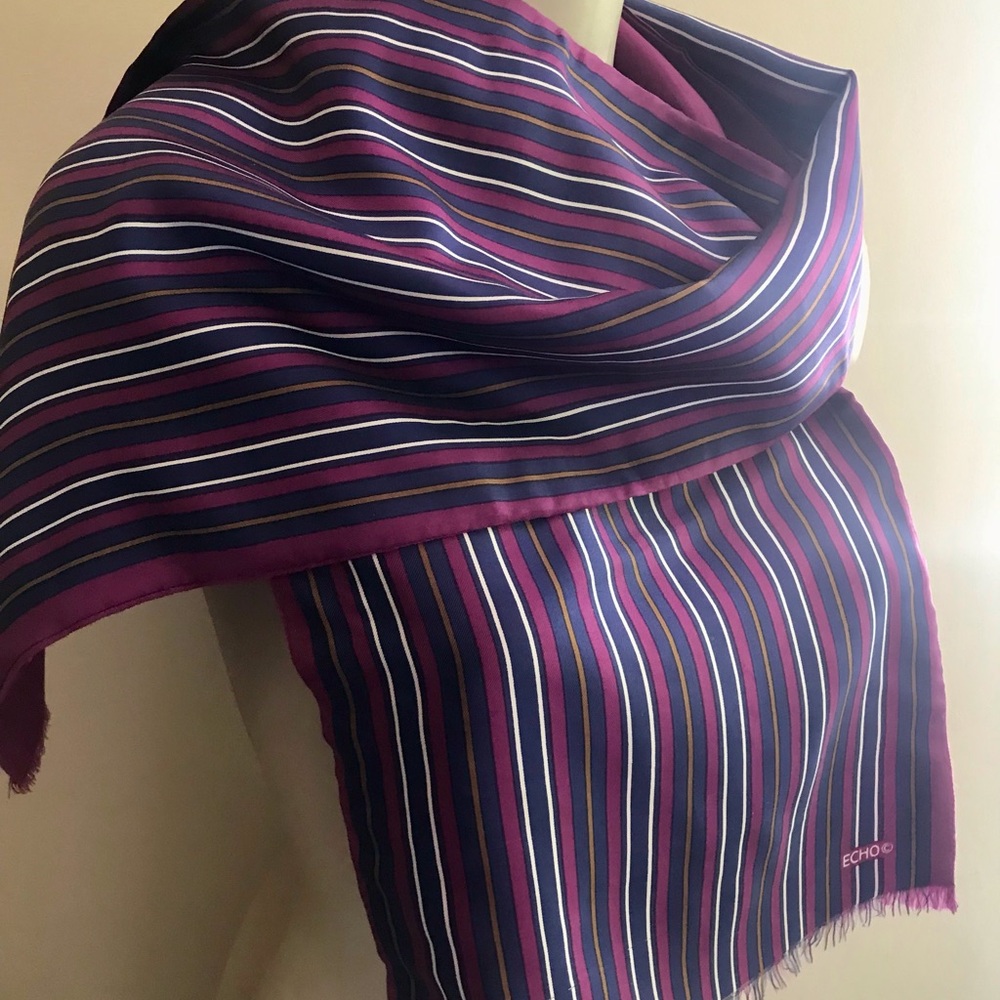 ECHO silk, wool reversible striped scarf